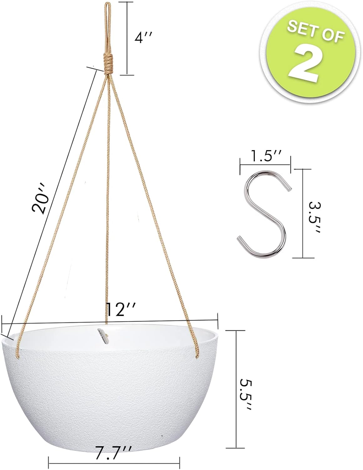 12 Inch 2 Pack Large Hanging Planters for Indoor Outdoor Plants, Plastic Hanging Basket Pots for