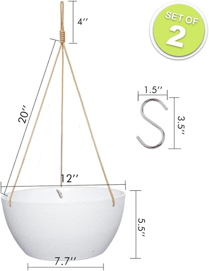 12 Inch 2 Pack Large Hanging Planters for Indoor Outdoor Plants, Plastic Hanging Basket Pots for
