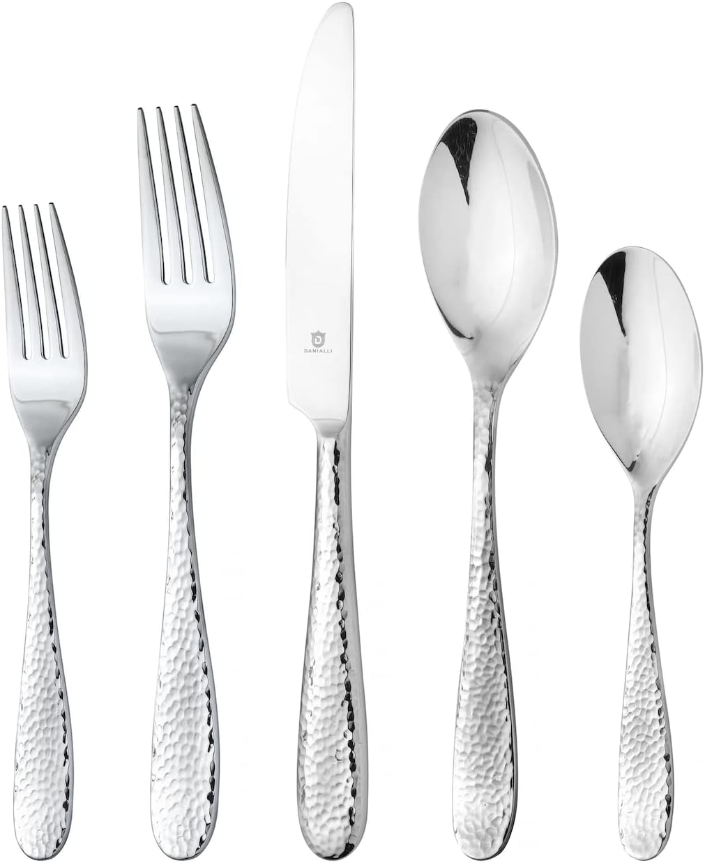 Hammered Silverware Set | Premium 18/10 Stainless Steel Flatware Service for 16 | Heavy-Duty &