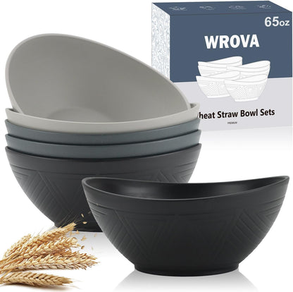 65oz Big Wheat Straw Bowls - Large Salad Bowls set of 6 - Unbreakable Serving Bowls - Microwave &