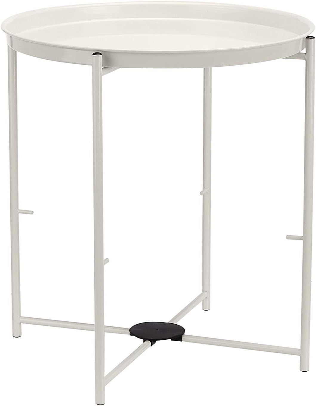 Amazon Basics Round Storage End Table, Side Table with Cloth Basket, White/Heather Gray, 17.7"L x