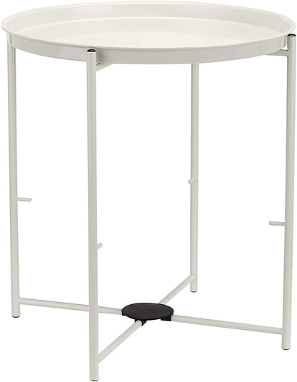 Amazon Basics Round Storage End Table, Side Table with Cloth Basket, White/Heather Gray, 17.7"L x