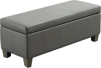 51 Inch Faux Leather Ottoman with Storage, End of Bed Bench with Large Storage, Rectangular Extra