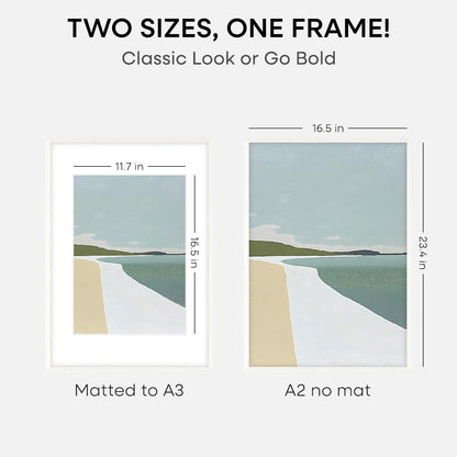 Homeforia A2 White Wood Frame, High End Oak 16.5 x 23.4 White Wooden Poster Frames Matted to 11.7