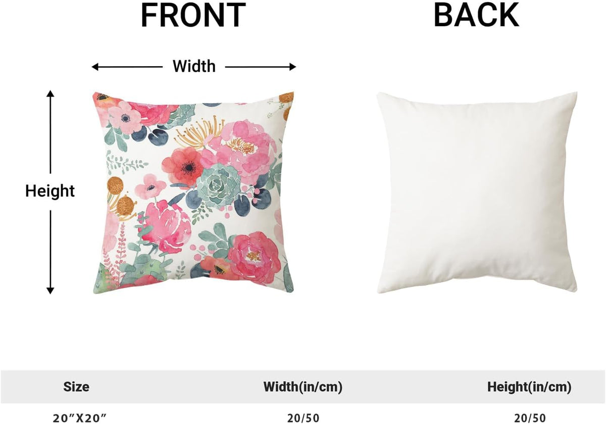CXMEIFLY Spring Floral Pillow Covers 20 x 20 Inch Set of 2 for Watercolor Pink Flowers Decor Throw