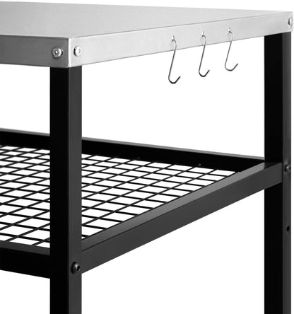 Stainless Steel Outdoor Grill Cart Pizza Oven Stand Trolley Table with Wheels Three-Shelf Movable