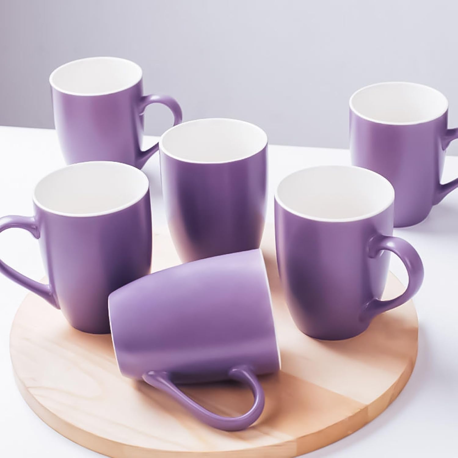 Coffee Mugs Set of 6, 12oz Ceramic Coffee Mugs with Handle, Matte Porcelain Purple Coffee Mug for