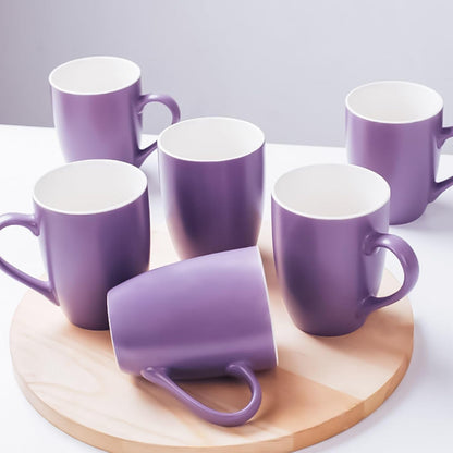 Coffee Mugs Set of 6, 12oz Ceramic Coffee Mugs with Handle, Matte Porcelain Purple Coffee Mug for