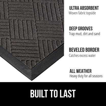 GORILLA GRIP 100% Waterproof All-Season WeatherMax Doormat 35x23, US Designed Natural Rubber, Stain