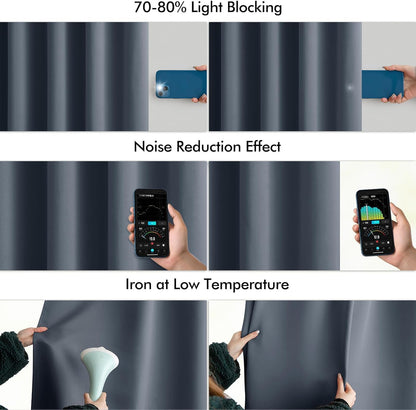 MIULEE Stone Blue Back Tab Blackout Curtains 108 Inch Long 2 Panels Set for Bedroom, Rod
