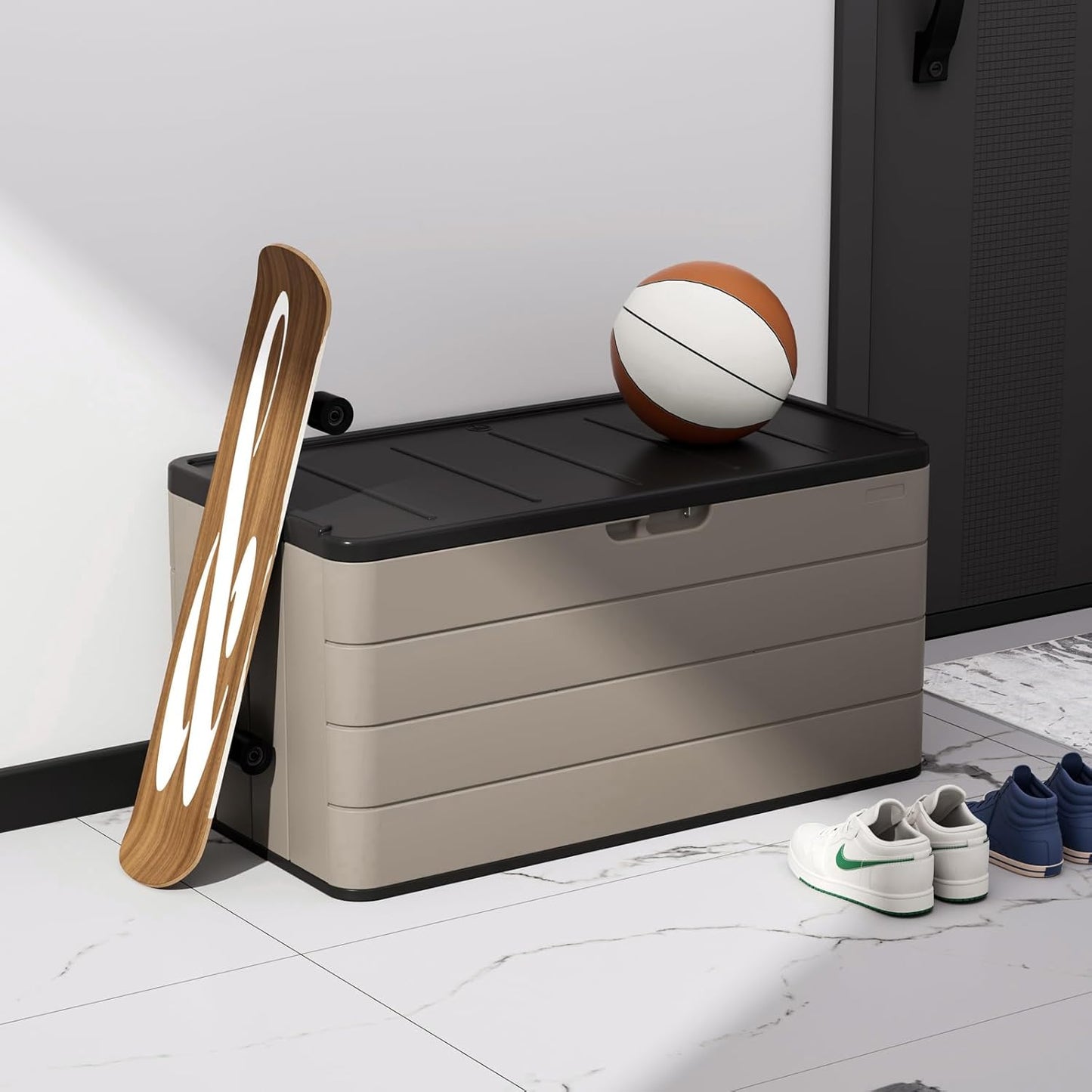 ZZM 110 Gallon Lockable Resin Deck Box, Waterproof Outdoor Storage Box for Patio Cushion Storage