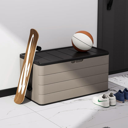 ZZM 110 Gallon Lockable Resin Deck Box, Waterproof Outdoor Storage Box for Patio Cushion Storage