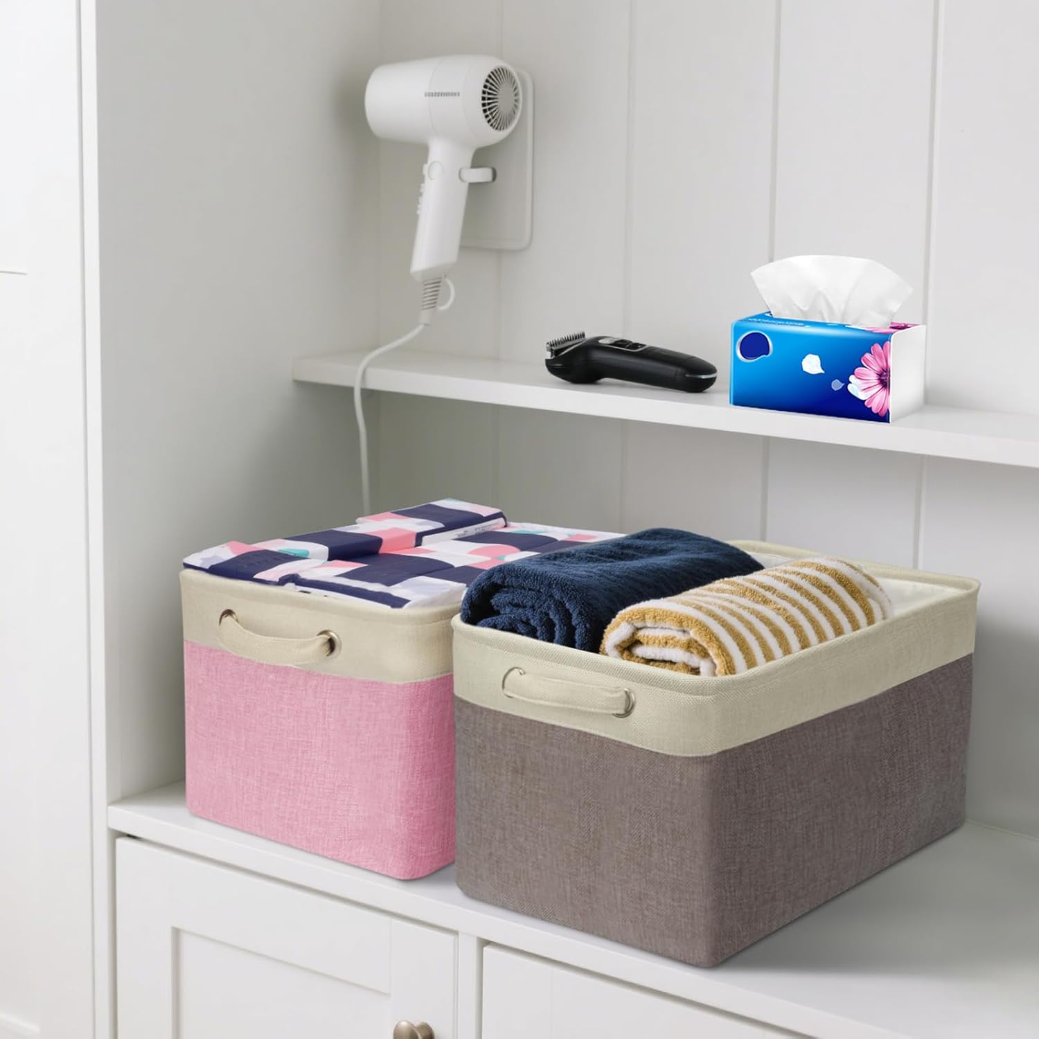 BALEINE 1 Pack Fabric Storage Bins for Shelves, Linen Storage Baskets for Organizing, Decorative