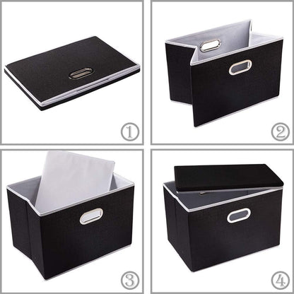 PRANDOM Foldable Storage Bin with Lid [5-Pack] Linen Fabric Decorative Storage Box Organizer