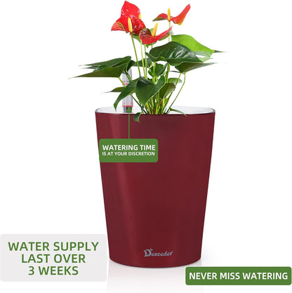 Dexceder 6x7 Self Watering Planter Indoor Outdoor, High Gloss Table Flower Plant Pot with Water