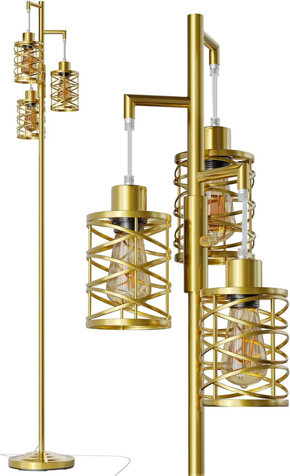 Oneach 70" Industrial Floor Lamp, Stepless Dimmable Standing Lamp with 3 Bulbs, Farmhouse Corner