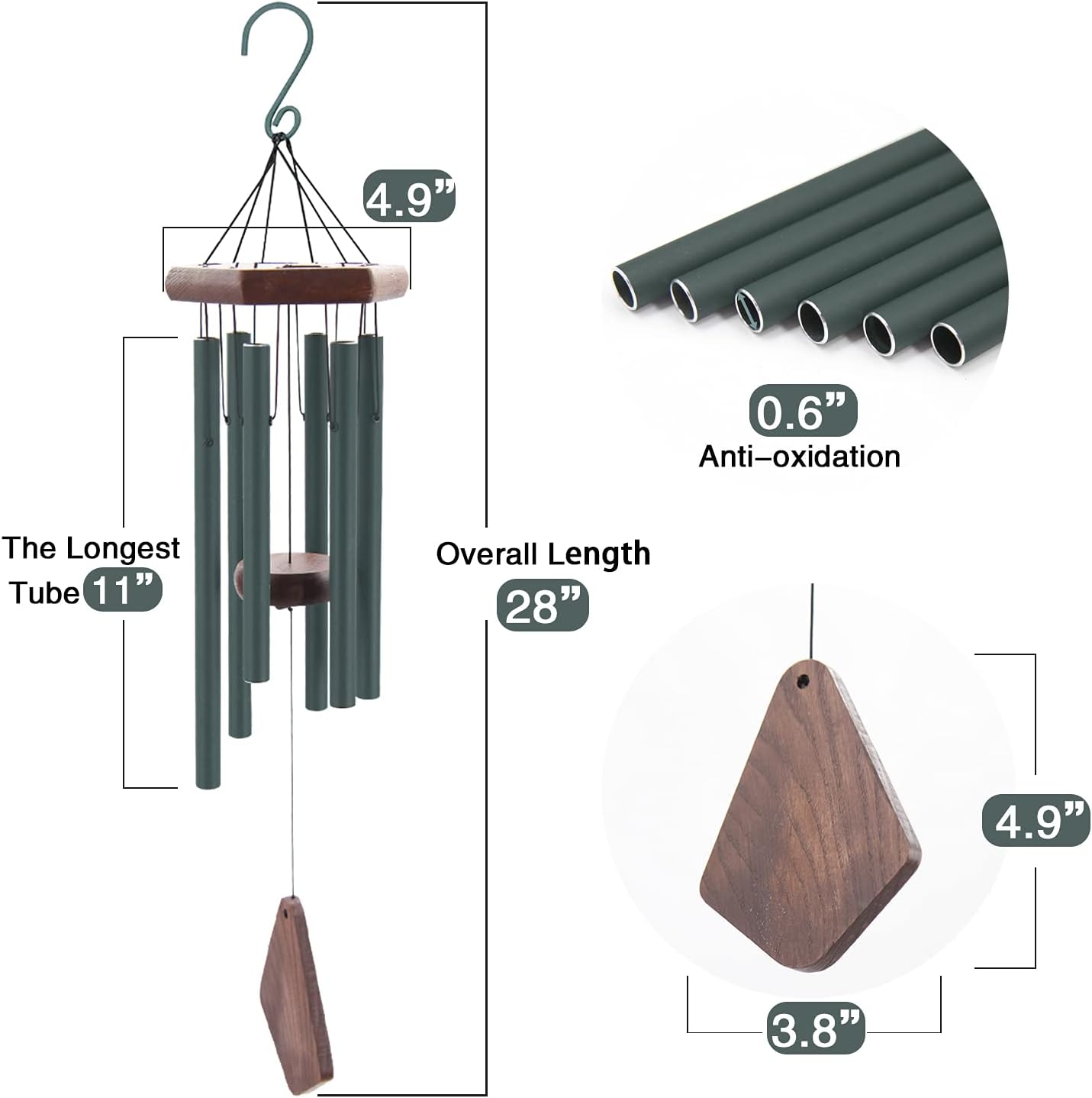 Small Green Wind Chimes for Outside, Tuned Soothing Melody, Sympathy Chimes for Mom/Housewarming