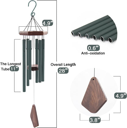 Small Green Wind Chimes for Outside, Tuned Soothing Melody, Sympathy Chimes for Mom/Housewarming