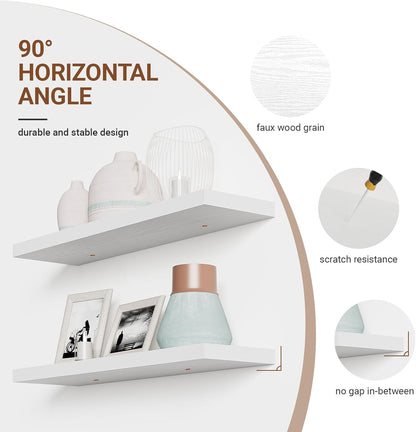40 Inches Floating Shelves for Wall,9.3" Deep White Long Floating Shelves Set of 2,Large Display &