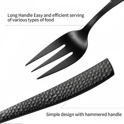 Silverware 45-Piece Matte Black Hammered Flatware Set with Serving Utensils, Stainless Steel Thick