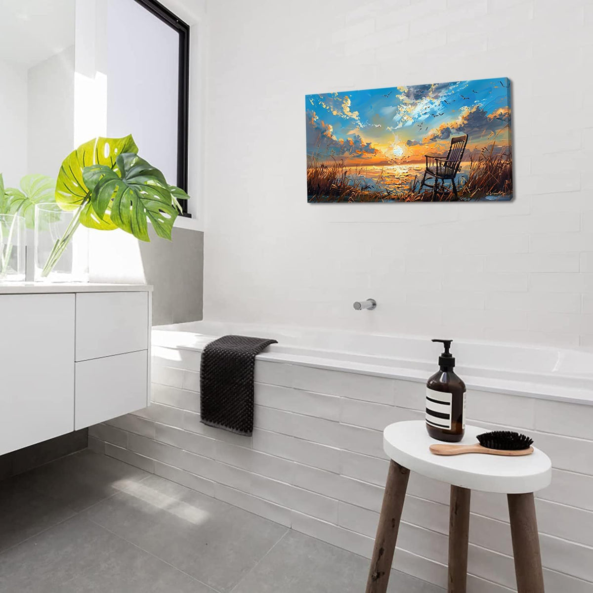LASMOND Canvas Prints Wall Art Sunset Ocean Beach Pictures Photo nature landscape Paintings for