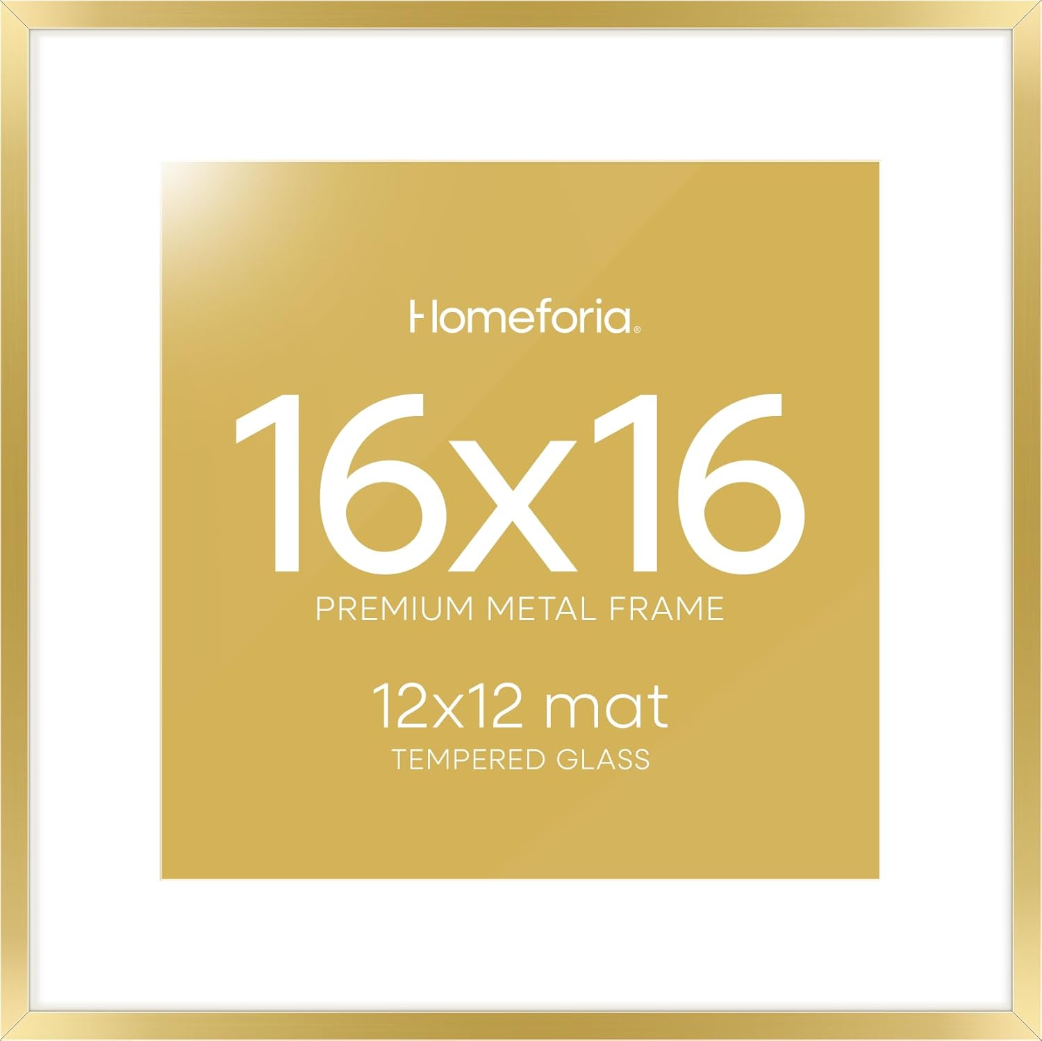 Homeforia 16x16 Picture Frame Gold, High End Metal 16 x 16 Square Poster Frame with Mat 12 x 12