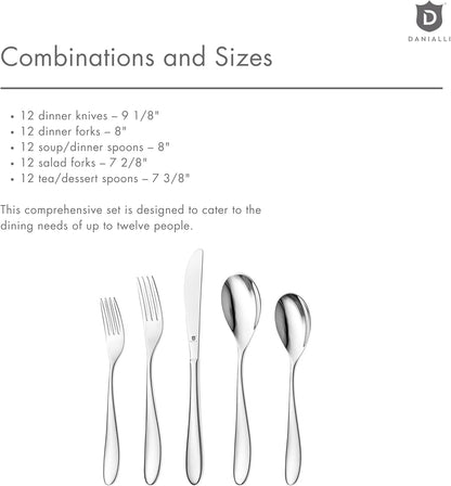 Silverware Set for 12 | 18/10 Stainless Steel Flatware Set | Mirror Finish, Heavy-Duty, Dishwasher