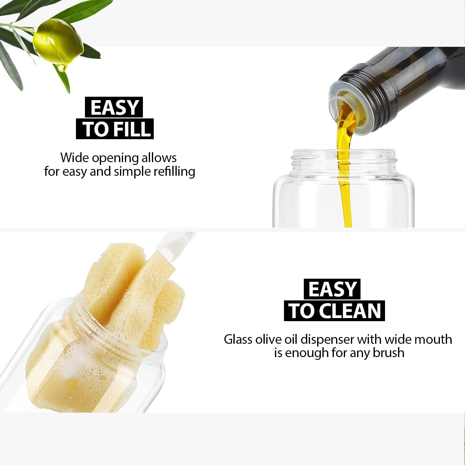 Aelga Olive Oil Dispenser - 14 OZ Glass Oil and Vinegar Dispenser Bottles Set for Kitchen No