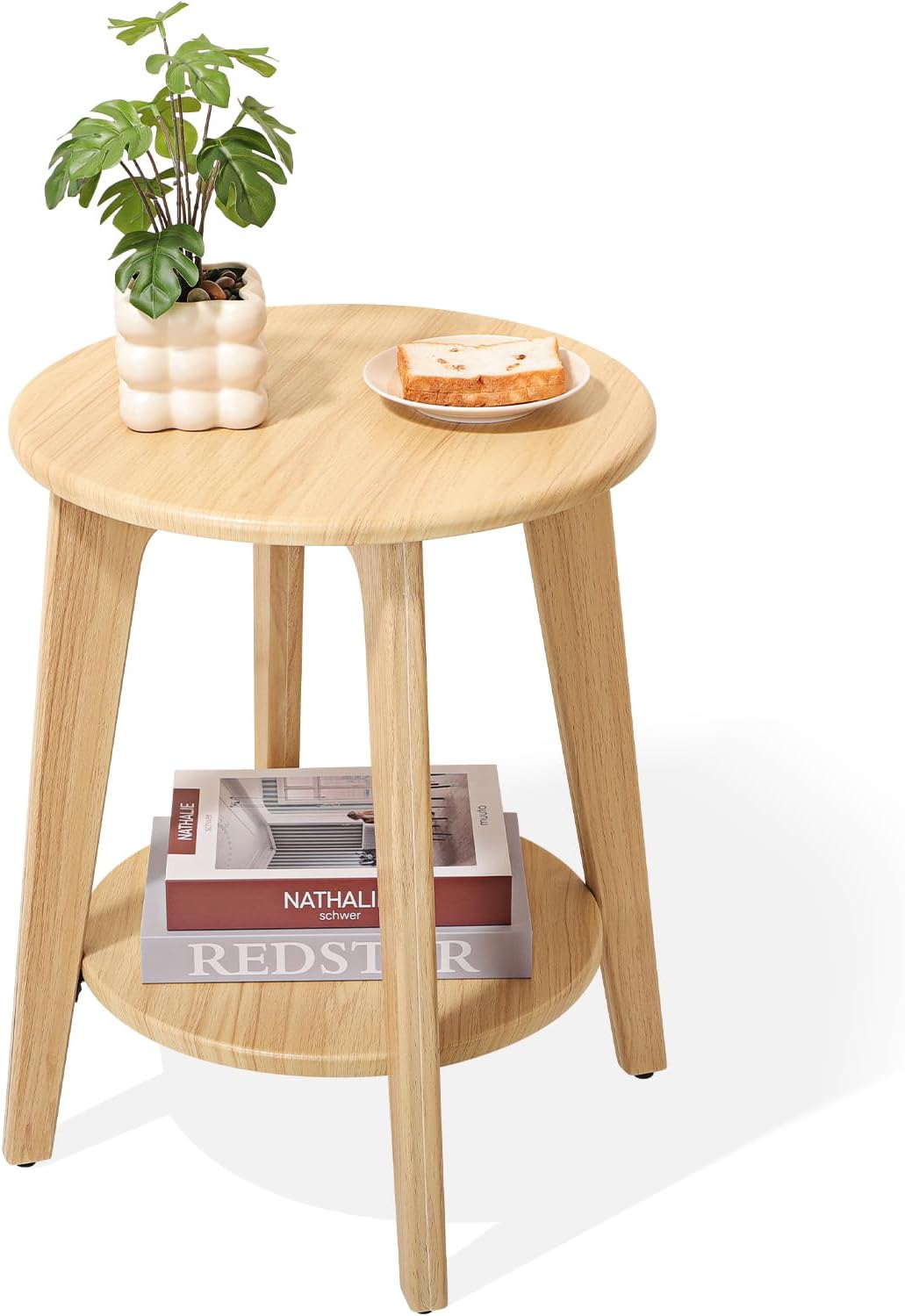 End Table Small Round Side Table with 2 Storage Shelves Walnut End Tables Accent Sofa Bedside Table