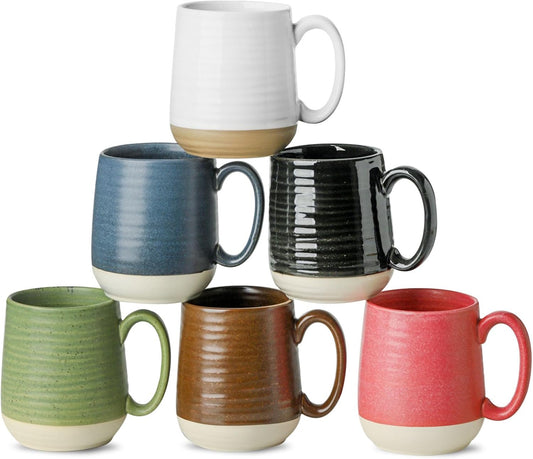 Hasense Porcelain Coffee Mugs Set of 6, 15 Ounce Large Ceramic Coffee Cups Set with Handle for