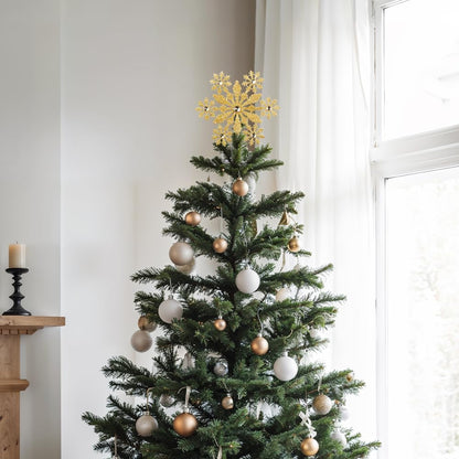 Christmas Tree Topper, hogardeck Gold Snowflake Tree Topper for Christmas Decor, Glittered Tree