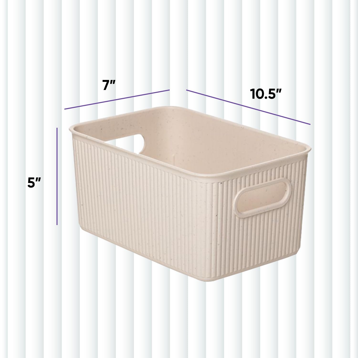 Superio Ribbed Collection - Decorative Plastic Basket Open Home Storage Bins Organizer, Eco