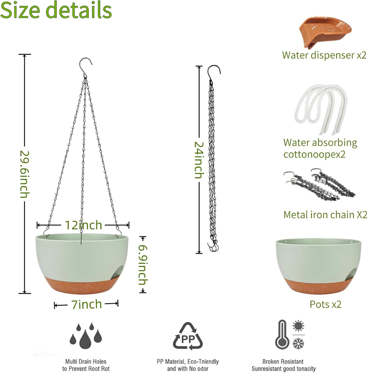 2 Pack Hanging Planters for Indoor Outdoor Plants, 12 Inch Self Watering Hanging Pot with Drainage