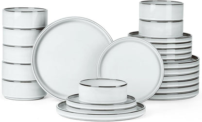 Onader Dinnerware Dishes Sets for 8, Stoneware Plates and Bowls with Unglazed Terracotta Bottom