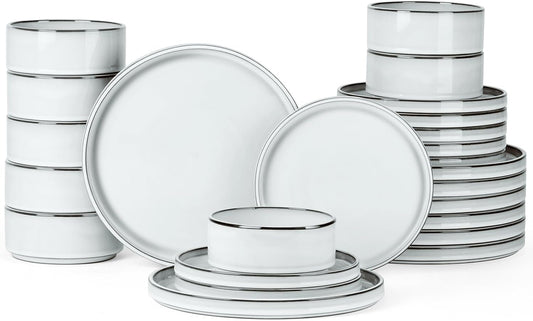 Onader Dinnerware Dishes Sets for 8, Stoneware Plates and Bowls with Unglazed Terracotta Bottom