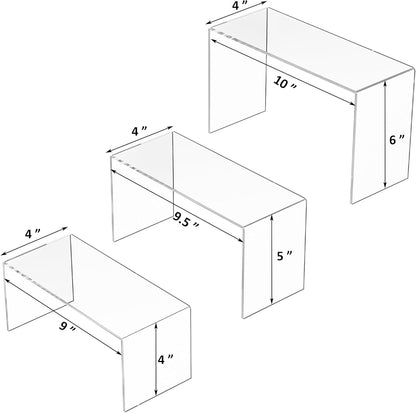 9x9.5x10 Inch Clear Display Risers Shelf 3pcs, Countertop Rectangular Acrylic Display Stands for