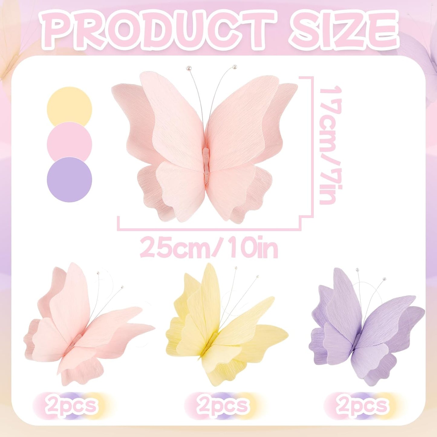 SUNBEAUTY Butterfly Party Decorations Hanging Butterfly Decorations 6Pcs Crepe Paper Garden 3D