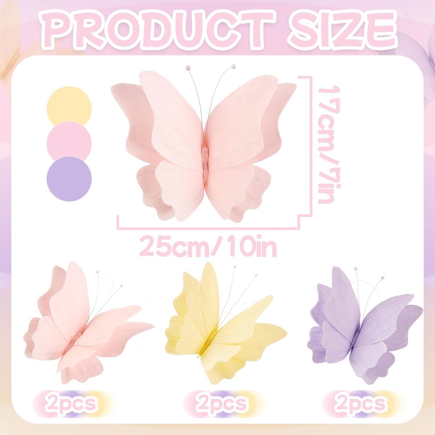 SUNBEAUTY Butterfly Party Decorations Hanging Butterfly Decorations 6Pcs Crepe Paper Garden 3D