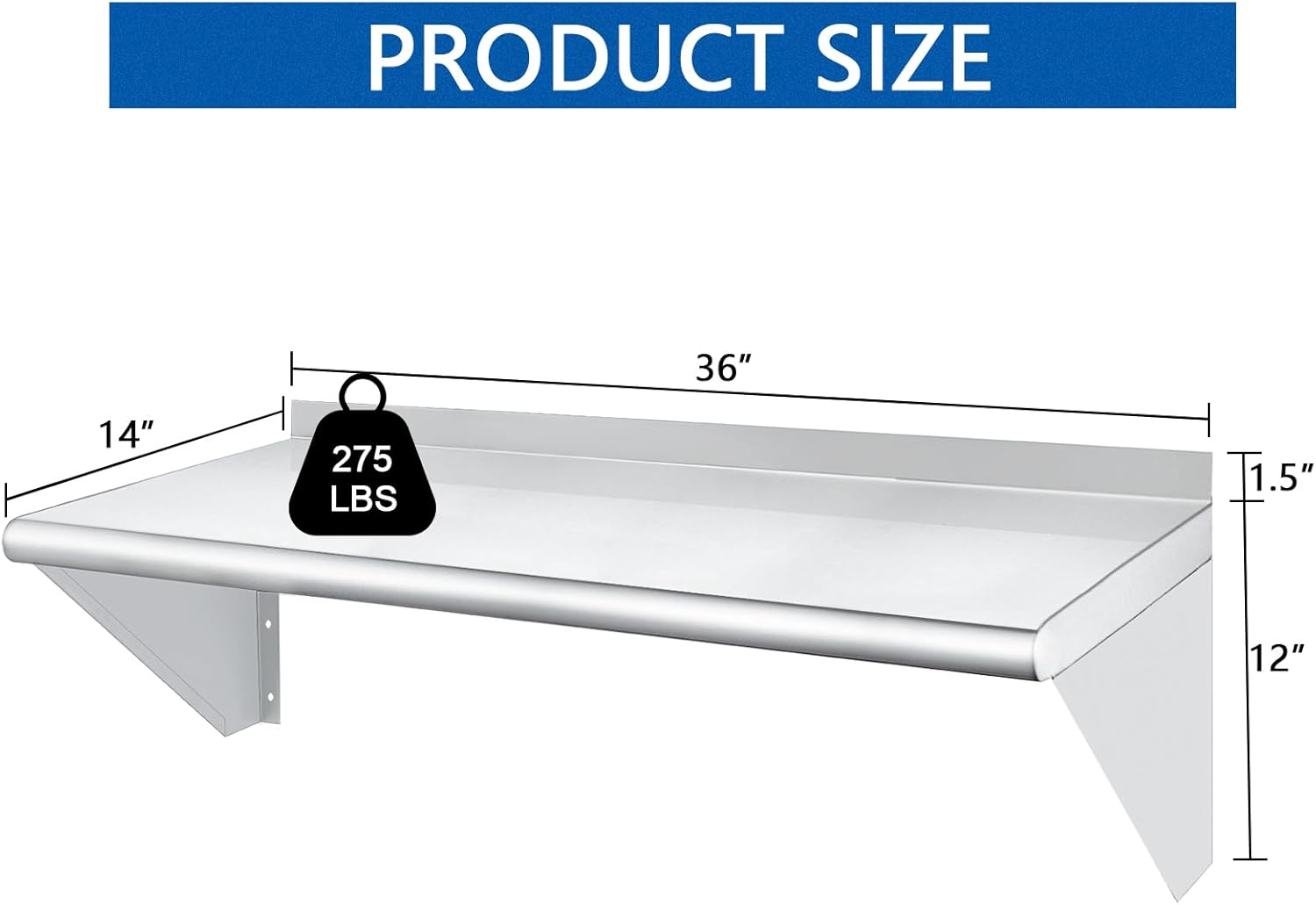 HARDURA Stainless Steel Shelf 14" x 36", 275lb Commercial Shelves Wall Mount Metal Shelving with