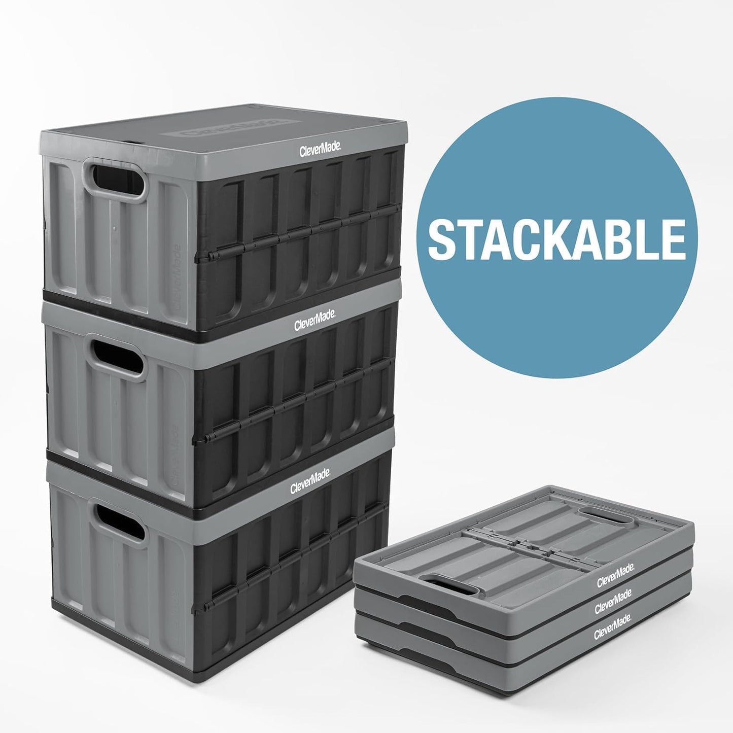 CleverMade Collapsible Storage Bin (With Lid) - 62L - Ocean (3PK)