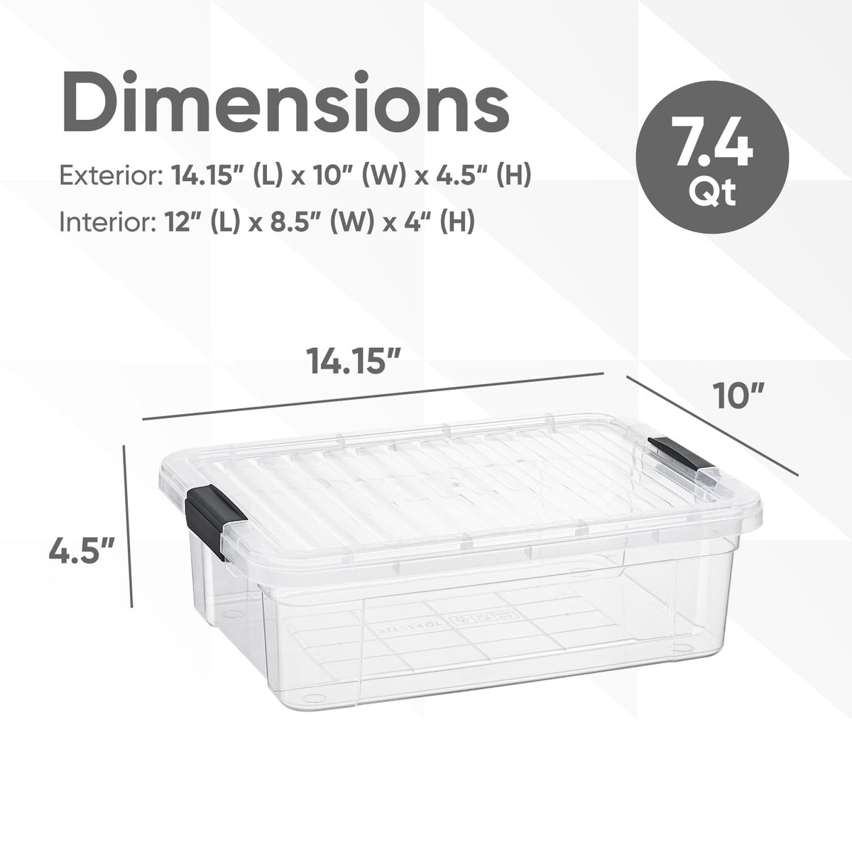 Superio Storage Bins with Lids- 2 Pack, 7.4 Qt Clear Boxes for Organizing, Stackable Plastic
