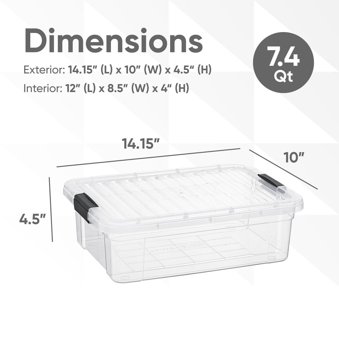 Superio 7.4 Quart Clear Plastic Storage Bin with Lid, Non-Toxic, BPA Free, Odor Free, Organizer