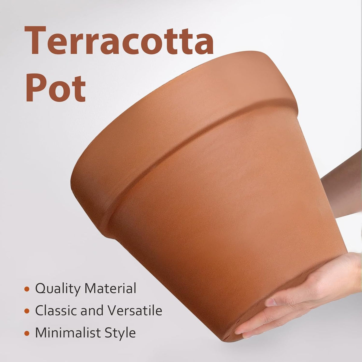 INGOFIN Terracotta Pot with Saucer - 10 Inch Ceramic Clay Pot for Plants with Drainage Hole, Large