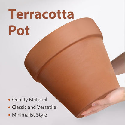INGOFIN Terracotta Pot with Saucer - 10 Inch Ceramic Clay Pot for Plants with Drainage Hole, Large