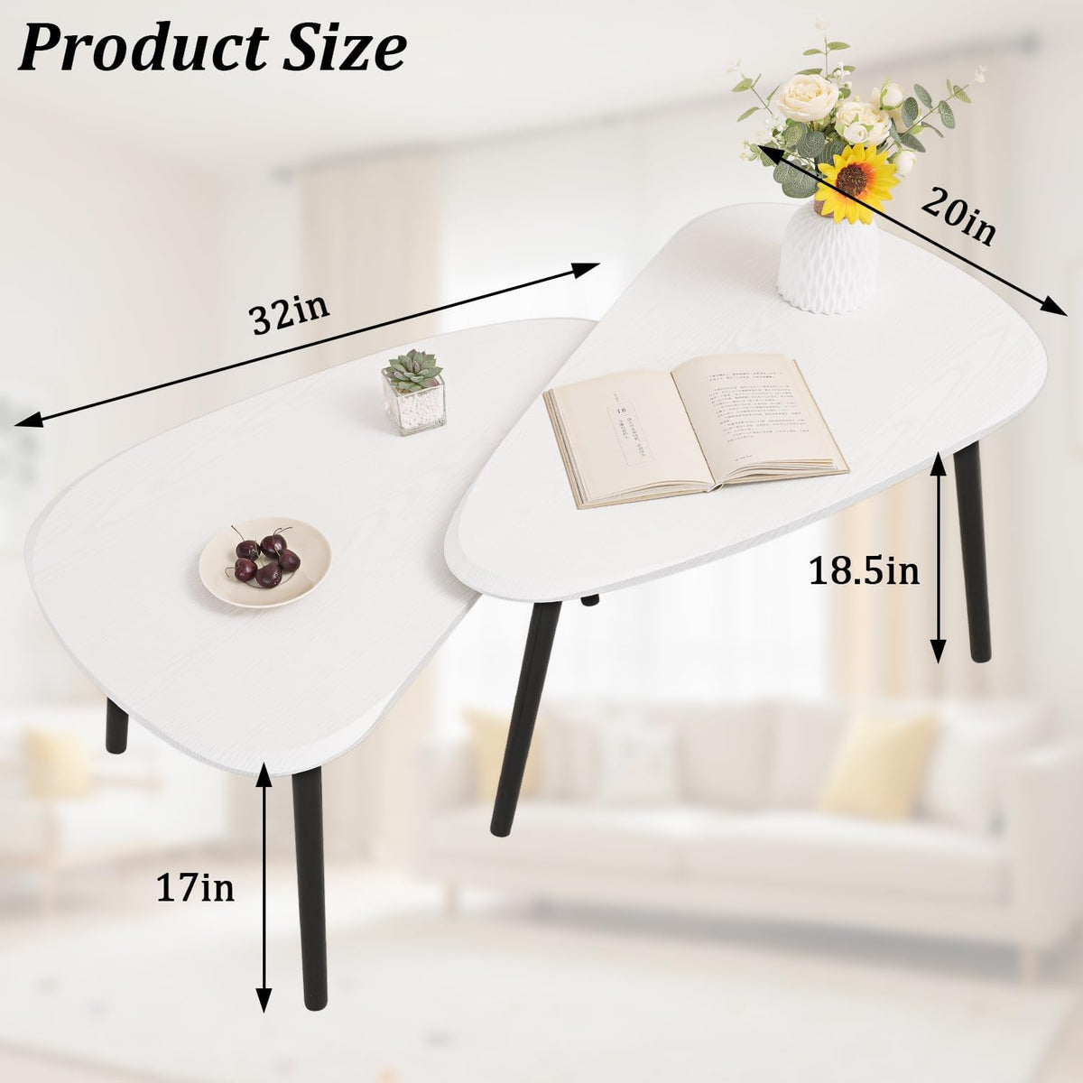 Nesting Triangle Coffee Table End Tables Set of 2 for Living Room Bedroom, Industrial Small