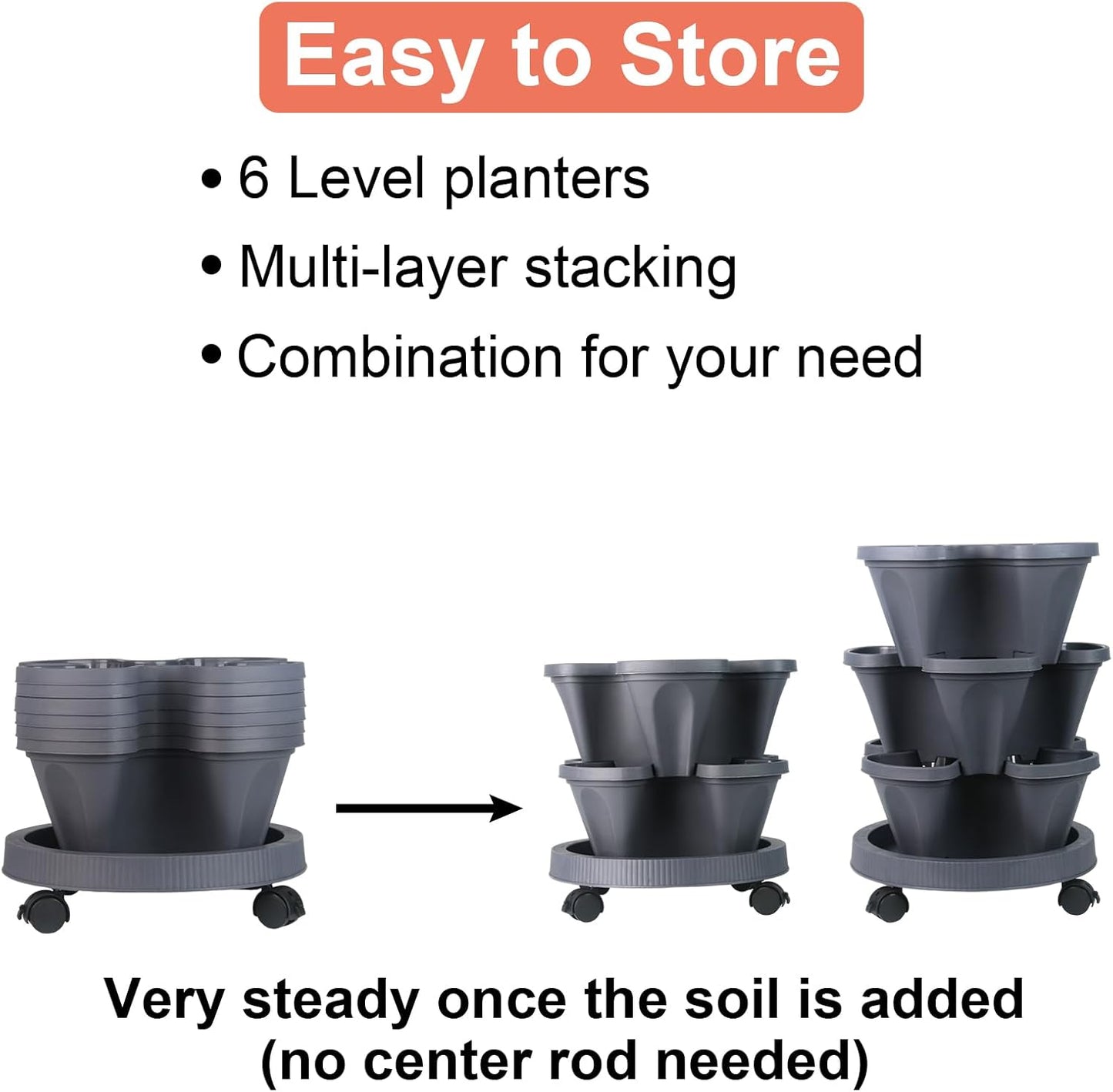DUNCHATY Stackable Planter, Vertical Garden Planter with Wheels and Tools, Self Watering Strawberry