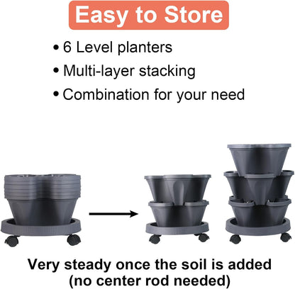 DUNCHATY Stackable Planter, Vertical Garden Planter with Wheels and Tools, Self Watering Strawberry