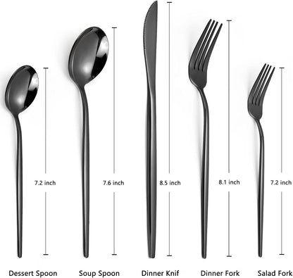 Black Silverware Set, KassKa 20 Pieces Flatware Cutlery Set, Stainless Steel Utensils Set Spoon