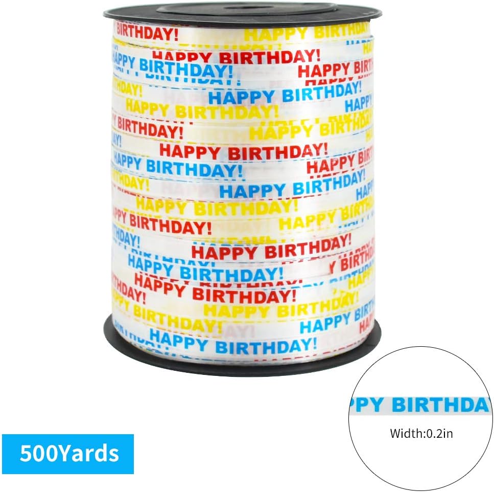 BEISHIDA 500 Yards Happy Birthday Printed Crimped Curling Ribbon Balloon String Roll Gift Wrapping