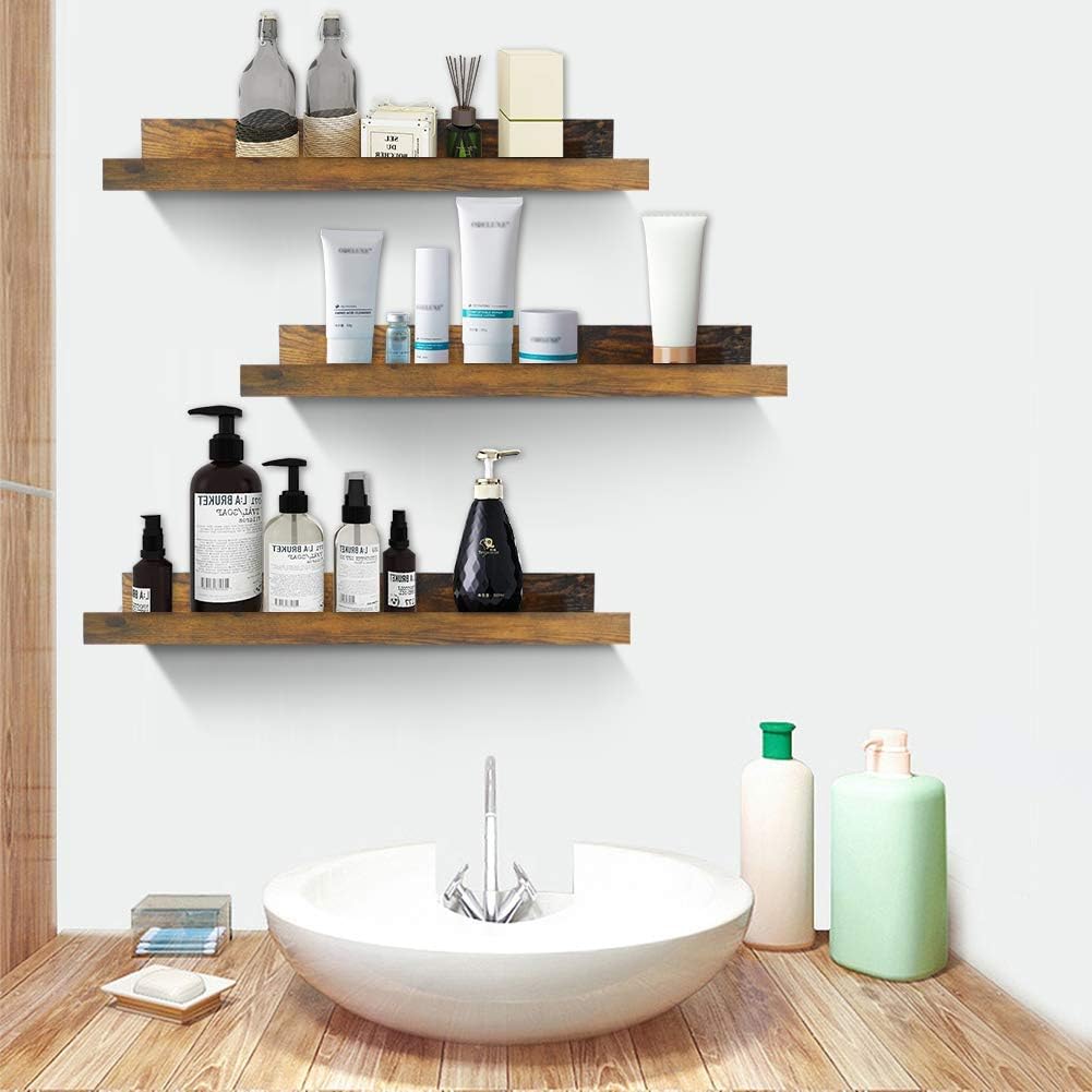 Giftgarden 16 Inch Floating Shelves for Wall Set of 3, Rustic Wall Mounted Picture Ledge Wooden